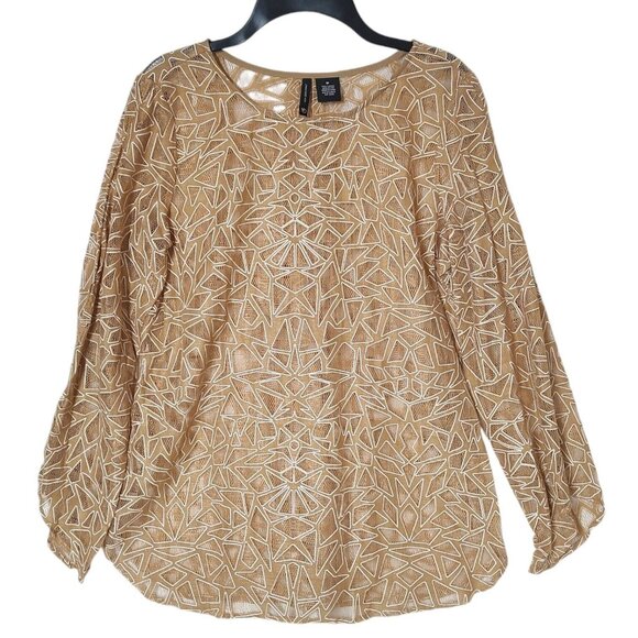New Directions Womens Long Sleeve Semi-Sheer Pullover Blouse Top Size Medium NWT - Picture 2 of 7